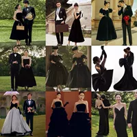 Ретро черное бархатное вечернее платье, реквизит для фотографии, французский стиль