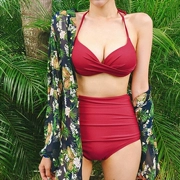 Bộ bikini mới ba mảnh eo cao chia nhỏ ngực nhỏ tụ tập áo tắm Hàn Quốc màu đỏ gợi cảm ba điểm nữ - Bikinis