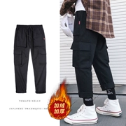 Phong cách Hồng Kông mùa thu đông dày xu hướng quần nhiều dụng cụ quần nam rộng rãi quần ống suông thẳng Nhật Bản 9 quần