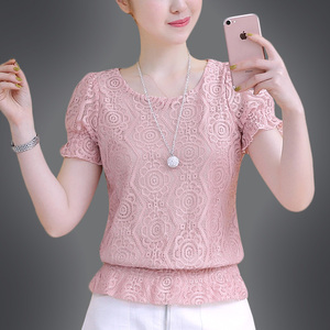 2018 mùa hè mới ren phụ nữ hàng đầu của mùa hè ngắn voan áo sơ mi của phụ nữ mùa hè hoang dã siêu ngọt ngào ngọt ngào áo sơ mi