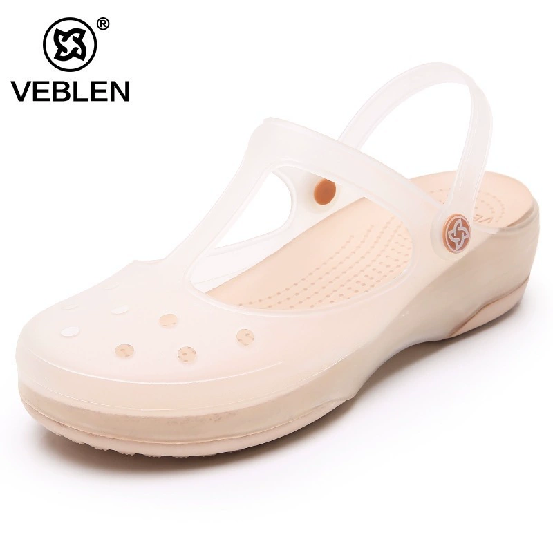 VEBLEN Dép sandals đi biển mùa hè Veblen dép của phụ nữ Dép eva cao đáy dày mũi chân dép in họa tiết bên bờ biển 