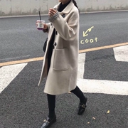 Mùa thu đông 2018 phiên bản Hàn Quốc mới của Hepburn dành cho nữ áo khoác len ấm áp dành cho học sinh trong phần dài của áo choàng len thủy triều