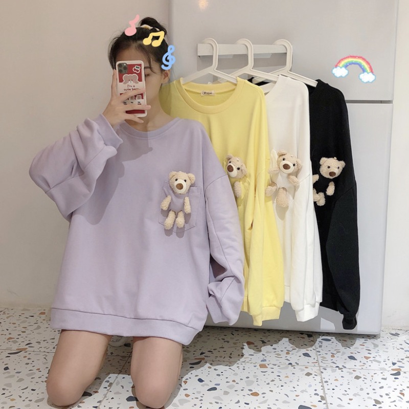 Autumn 2020 new Korean version loose and versatile bear long sleeve Japanese ancient sweater chic top women's ins trend