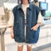 2018 mùa hè mới đa năng ve áo đơn ngực vá túi lỏng phần dài denim sinh viên vest phụ nữ Hàn Quốc quần áo shop quần áo nữ Áo vest