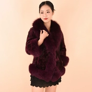 Mùa đông 2019 phong cách mới 貂 貂 lông cỏ sang trọng của phụ nữ lông cổ áo bảy điểm tay áo thời trang ngắn - Faux Fur