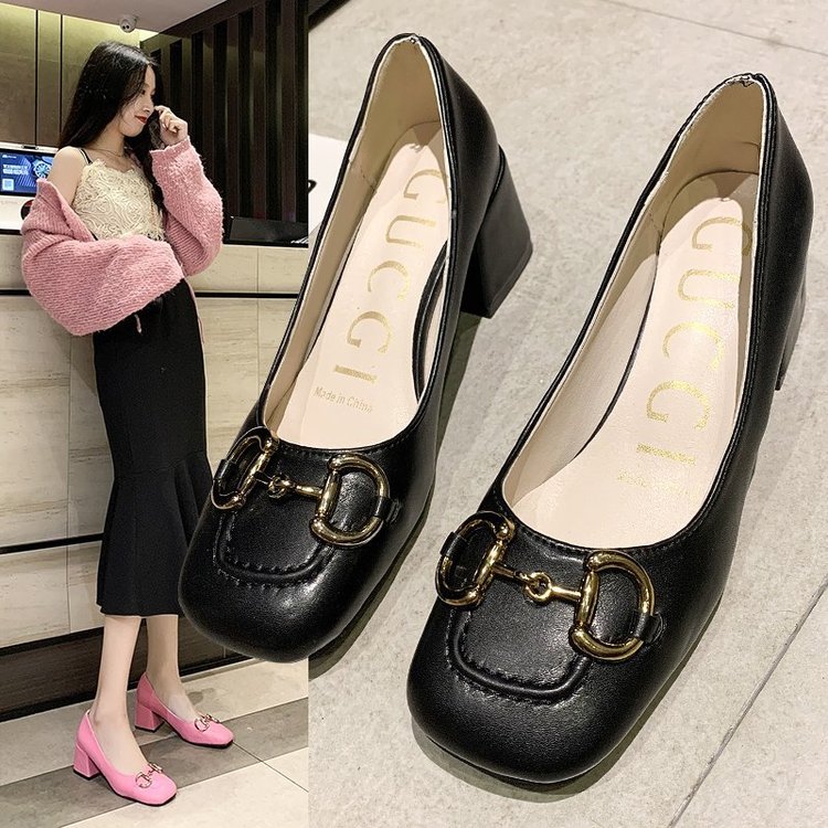 Black (5Cm Heel)Horsebit  high-heeled shoes female 2021 new pattern French Mary Jane Women's Shoes Retro Thick heel Sandals Female heel Single shoes