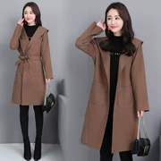 Mùa thu đông 2018 phiên bản mới của Hàn Quốc của phụ nữ có kích thước lớn thắt nơ dài trùm đầu áo len lông