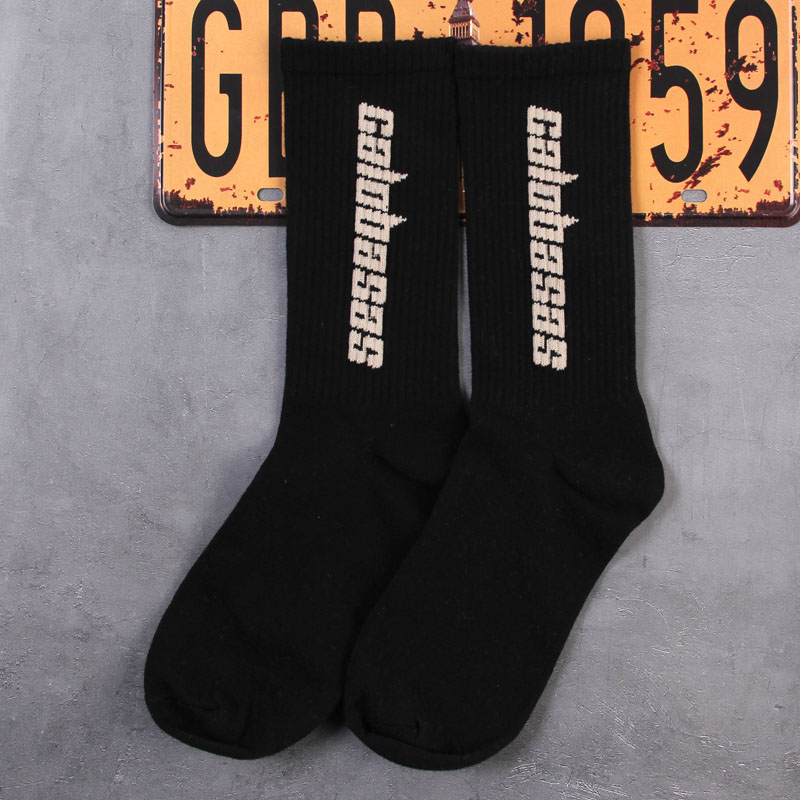 BlackCALABASSA english Kanye yeezy orange Socks men and women Middle cylinder High street fluorescence Fashionable socks Basketball Sports socks