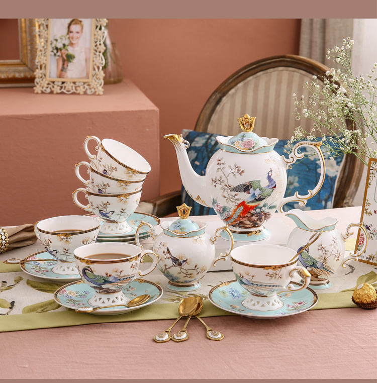 15 Large Milk Jug, Sugar Jug, 6 Cups Saucer Spoon & Gift BoxNew Chinese style Chinese style National tide coffee cup suit British style Small luxurious ceramics household good-looking afternoon tea tea set