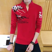 Sự ra đời của năm áo đỏ nam mùa thu tay dài 2018 áo sơ mi nam mới đã dẫn đầu mùa thu áo sơ mi thủy triều