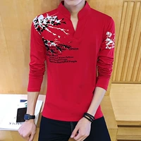 Sự ra đời của năm áo đỏ nam mùa thu tay dài 2018 áo sơ mi nam mới đã dẫn đầu mùa thu áo sơ mi thủy triều t shirt
