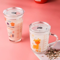 Шкала соломенного стекла чашка японская детская молочная чашка с крышкой чашка для завтрака Микроволновая печь может подогреть домашние женщины милые