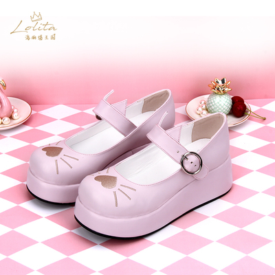 taobao agent Autumn 2020 new lolita shoes original cake embroidered heart -shaped bearded cat soft girl thick girl thick bottom loose cake shoes 8967