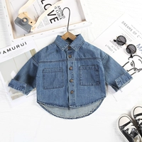 Áo khoác bé trai mùa thu 2019 mới cho bé sơ mi denim bé gái sơ mi ve áo trẻ em lỏng lẻo Hàn Quốc - Áo sơ mi sơ mi cộc tay bé trai