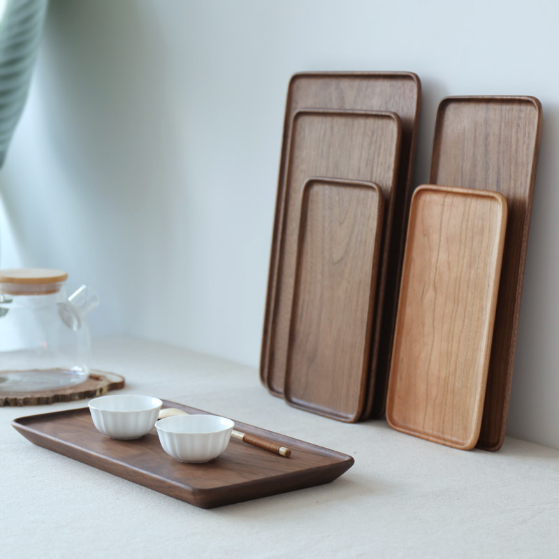 gỗ mưa rắn khay trà / gỗ đầy đủ của anh đào Nhật Bản màu đen óc chó món ăn bên tròn và món tráng miệng, hình chữ nhật khay