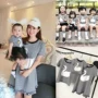 Cha mẹ và con mặc mùa hè 2018 làn sóng mới gia đình ba bé sơ sinh romper hafu gia đình sọc váy ngắn tay áo áo gia đình