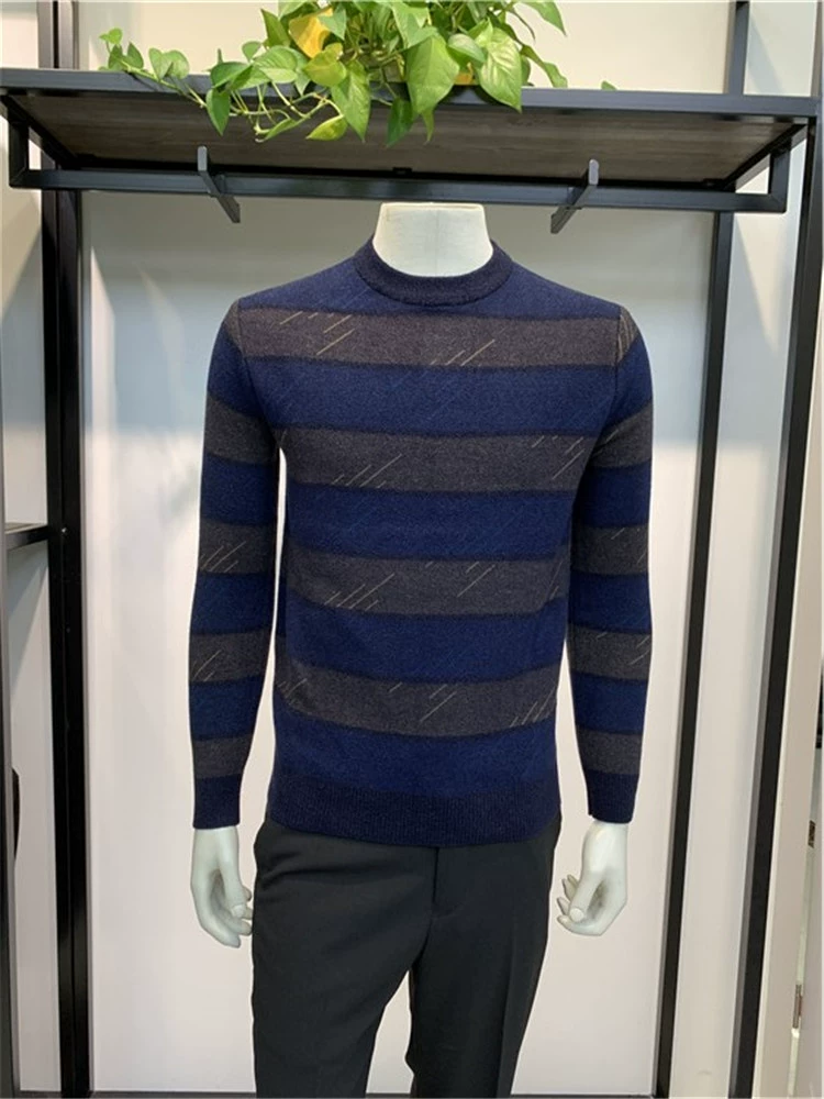 Mẫu áo len thương hiệu 2 màu thu đông 2019 len cổ tròn pha trộn vừa dày áo len dệt kim dài tay nam - Kéo qua