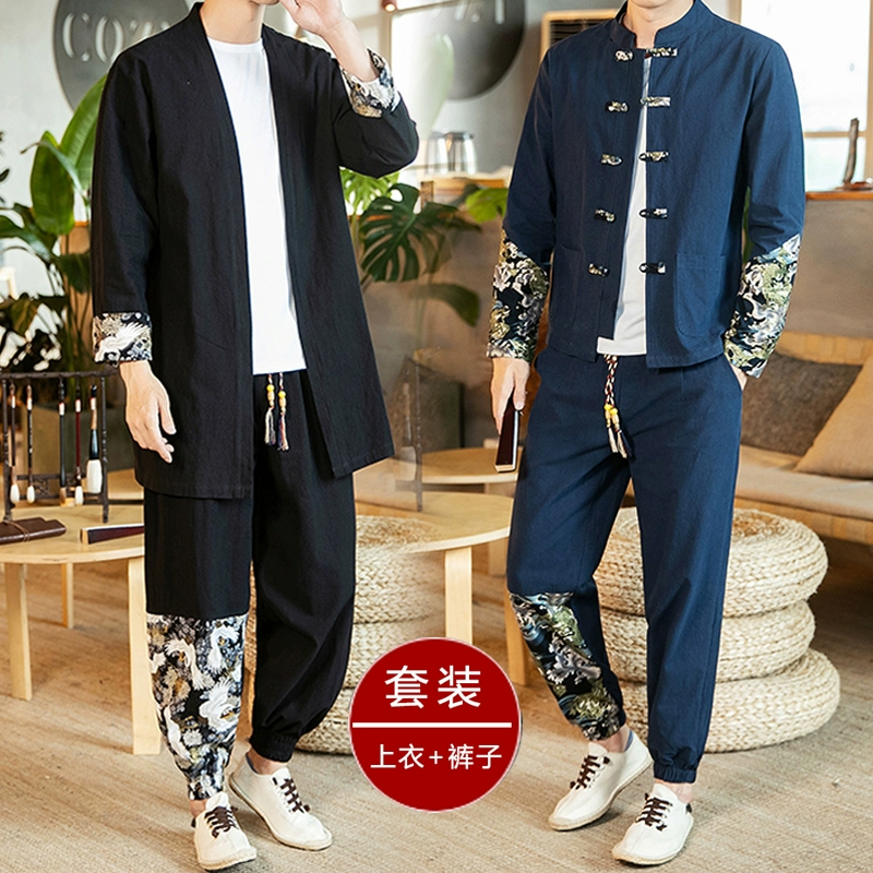 Áo khoác nam thêu phong cách Trung Quốc, trang phục, thương hiệu thủy triều, tự tu, áo dài Trung Quốc, phong cách retro, Hanfu, thanh niên Trung Quốc, bộ đồ Tang - Áo khoác đôi