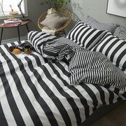 Bắc âu nhỏ gọn ins màu đen và trắng sọc bốn mảnh thiết lập 1.8 m quilt cover sheets ký túc xá sinh viên giường duy nhất ba 4 bộ