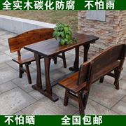Ngoài trời chống ăn mòn gỗ rắn đồ nội thất sân vườn ban công bàn ghế ăn bộ bàn ăn bình thường bộ kết hợp ba mảnh - Bàn ghế ngoài trời / sân
