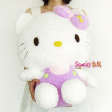 Сувенир Hello Kitty hello kitty正版紫色背带裤糖果色蝴蝶结公仔毛绒玩偶娃娃粉红黄