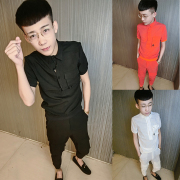 Tinh thần xã hội chàng trai mùa hè Hàn Quốc phiên bản của chín quần nửa tay áo phù hợp với thủy triều nhanh tay red net red ngắn tay áo hai mảnh
