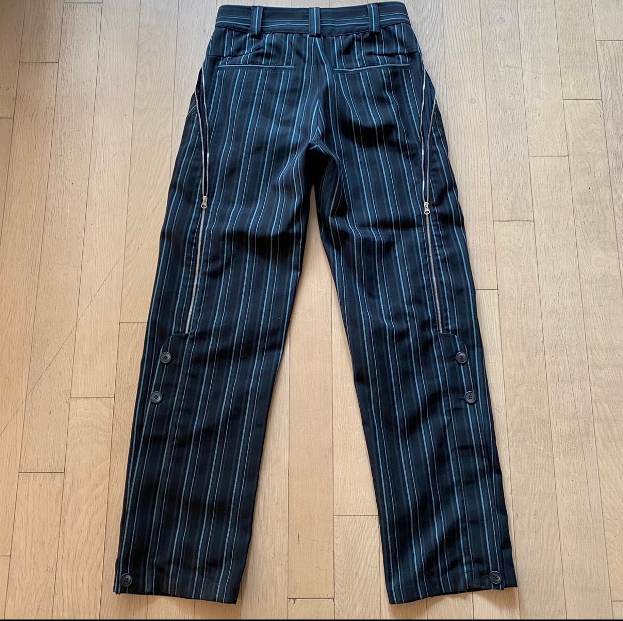 Stripekikokostadinovirene stripe trousers Straight tube Double zipper west trousers