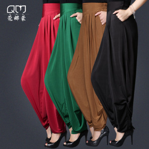 Mùa hè XL đàn hồi eo chống nhăn lỏng mỏng hoang dã màu sắc hoang dã cà rốt quần harem quần đèn lồng quần nữ mùa hè