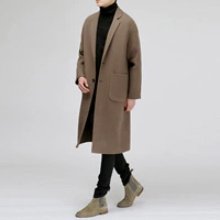 2017 mùa đông mới người đàn ông Hàn Quốc đôi phải đối mặt với cashmere coat len ​​nam phần dài áo len coat men áo khoác nam có mũ