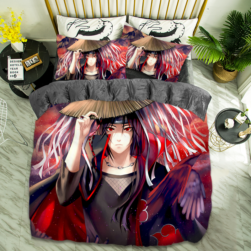 RedCartoon comic Naruto sheet Four piece suit Yu Zhibo Weasel Quilt cover sheet dormitory Three piece set thickening keep warm