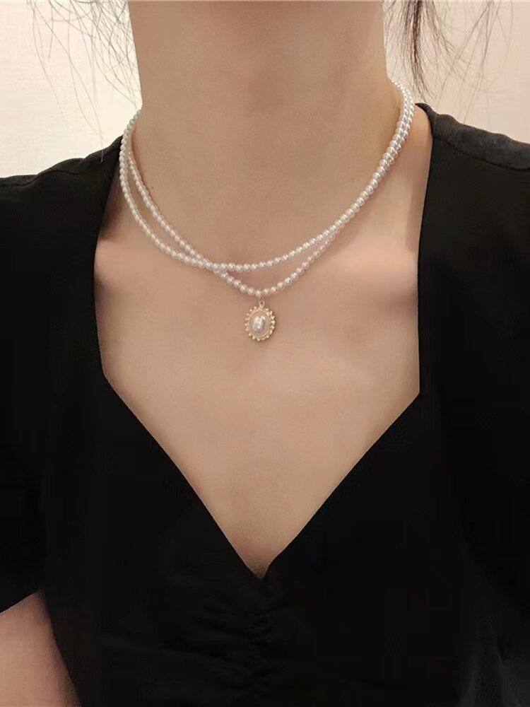 Imitation Pearl Choker Necklace Luxury Design For Women_voghion.com