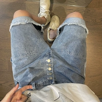 Dannyandzee Summer Tide Brand High Street Lose Retro Water Water Crasking светло -голубые джинсовые шорты, края волос мужчины