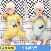 Em bé Onesies Mùa hè Em bé tay ngắn Mùa hè nam Net Đỏ Dễ thương 3 Cáp Nhĩ Tân Nửa tay 6 tháng Quần áo mỏng - Áo liền quần