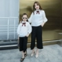 Bộ đầm mùa hè cho bé cha mẹ 2018 mới của mẹ Hàn Quốc cho bé gái áo voan nữ quần ống rộng hai dây mùa hè áo trẻ em