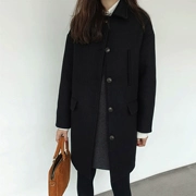 Chống mùa áo khoác nữ mới của Hàn Quốc phiên bản của áo len nữ phần dài mùa đông dày màu đen búp bê cổ áo len áo