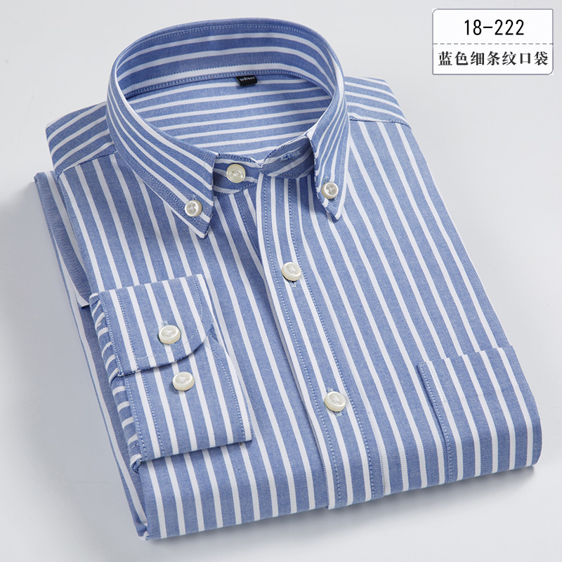 18-222Paul High grade pure cotton lattice stripe oxford shirt male Increase fertilizer Youth and middle age Cotton Big size shirt tide