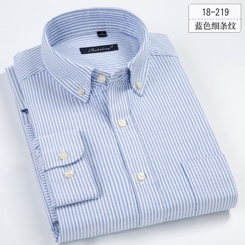 18-219Paul High grade pure cotton lattice stripe oxford shirt male Increase fertilizer Youth and middle age Cotton Big size shirt tide