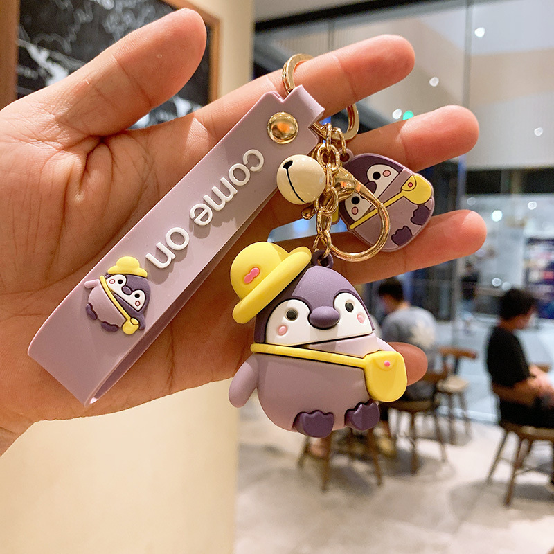 Yellow Hat Penguinpenguin Cartoon lovers Doll Key buckle Pendant automobile Key chain customized circle ring originality gift Bag Hanging decoration