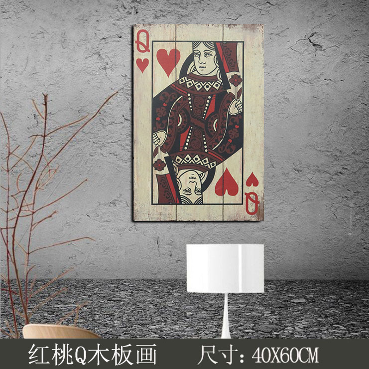 Red Peach QAmerican style Retro originality mahjong poker Wood painting bar Internet cafe restaurant wall personality originality decorate Hang a picture