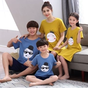 Hàn Quốc phiên bản của cha mẹ và con đồ ngủ mùa hè mẹ và con nữ gia đình ngủ mặc mùa hè gia đình ba nhà quần áo bé trai ngắn tay áo phù hợp với