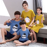 Hàn Quốc phiên bản của cha mẹ và con đồ ngủ mùa hè mẹ và con nữ gia đình ngủ mặc mùa hè gia đình ba nhà quần áo bé trai ngắn tay áo phù hợp với pijama trẻ em