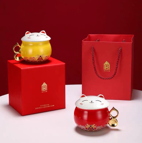 Запретный город кошка чашка керамическая кофейная чашка для молока подарка подарка на день рождения подарок милый кот красный желтый молоко кофе чай чай