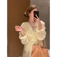 Весеннее платье, желтая юбка, длинный рукав, коллекция 2021, подходит для подростков, французский стиль