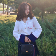 Mùa xuân mới của Hàn Quốc phiên bản của retro hoang dã lỏng mỏng cổ áo cổ áo màu dài tay áo sơ mi nữ áo sơ mi giản dị thủy triều mẫu áo sơ mi cổ tròn đẹp