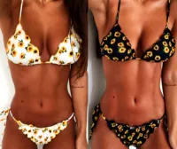 2018 mới AliExpress hoa hướng dương in bikini nữ gợi cảm xù áo tắm đi biển bikini đồ bơi nữ liền thân