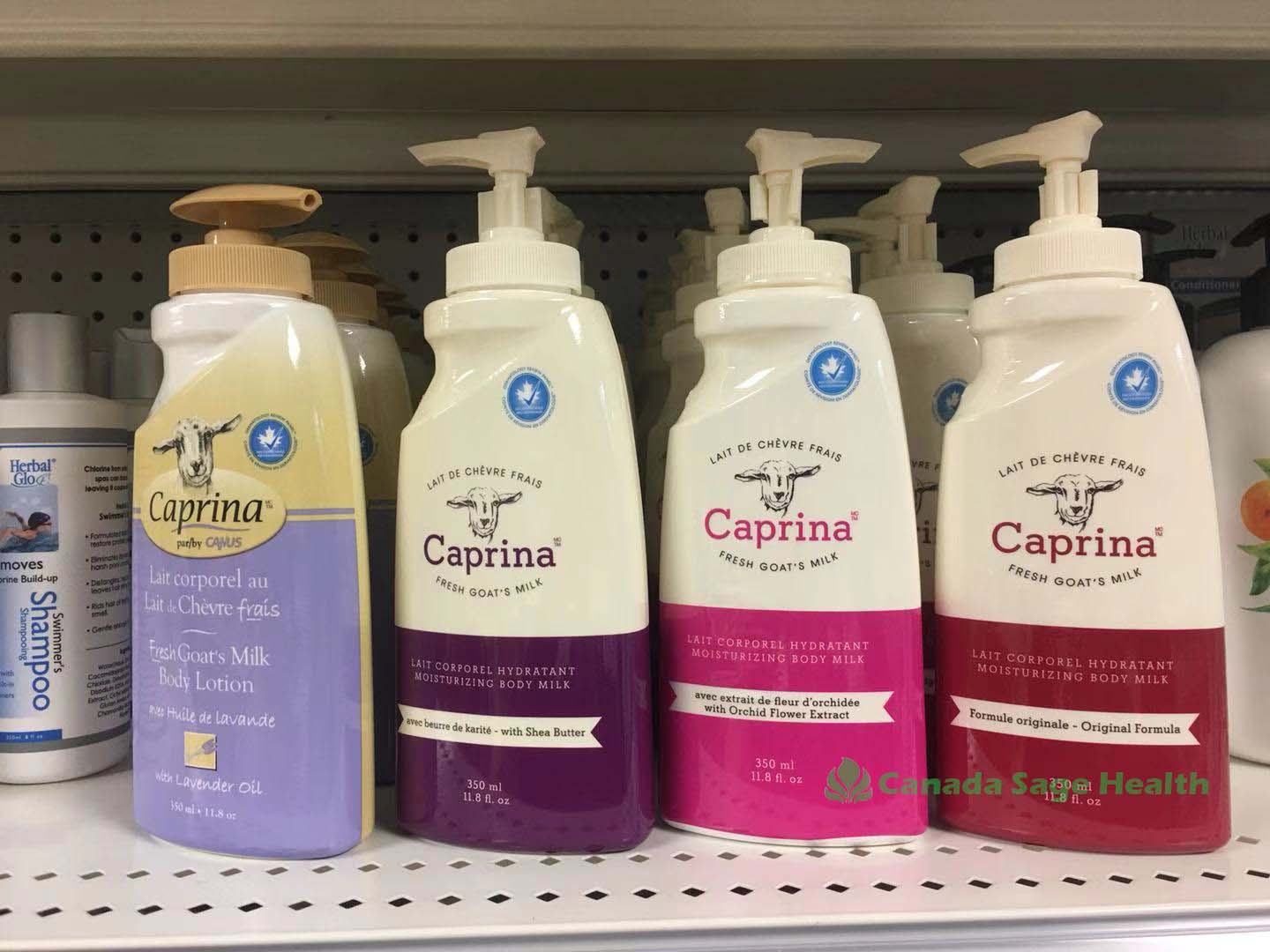 Canada Canus Caprina Milk Milk Badan uchun oziqlantiruvchi loson 350 ml Four Four Four Four Xushbo'y turlari