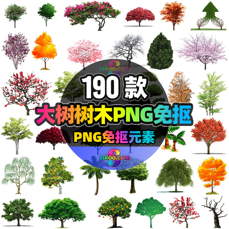 树木大树绿色植物园林景观PNG免抠元素平面海报背景PS设计素材
