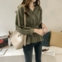 Áo len nữ mùa thu 2018 phiên bản mới của Hàn Quốc là áo thun cổ chữ V mỏng nữ dài tay áo sơ mi Han Fan áo thủy triều áo sơ mi tay ngắn nữ