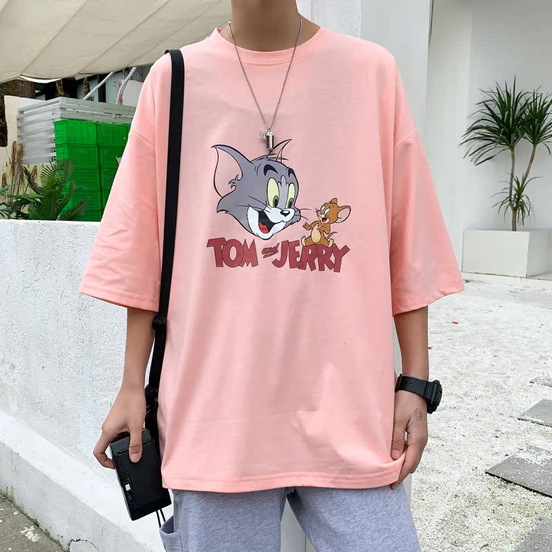 Short sleeve t-shirt men's summer new 2020 printing trend Hong Kong style top youth t-shirt Jack mouse tom cat