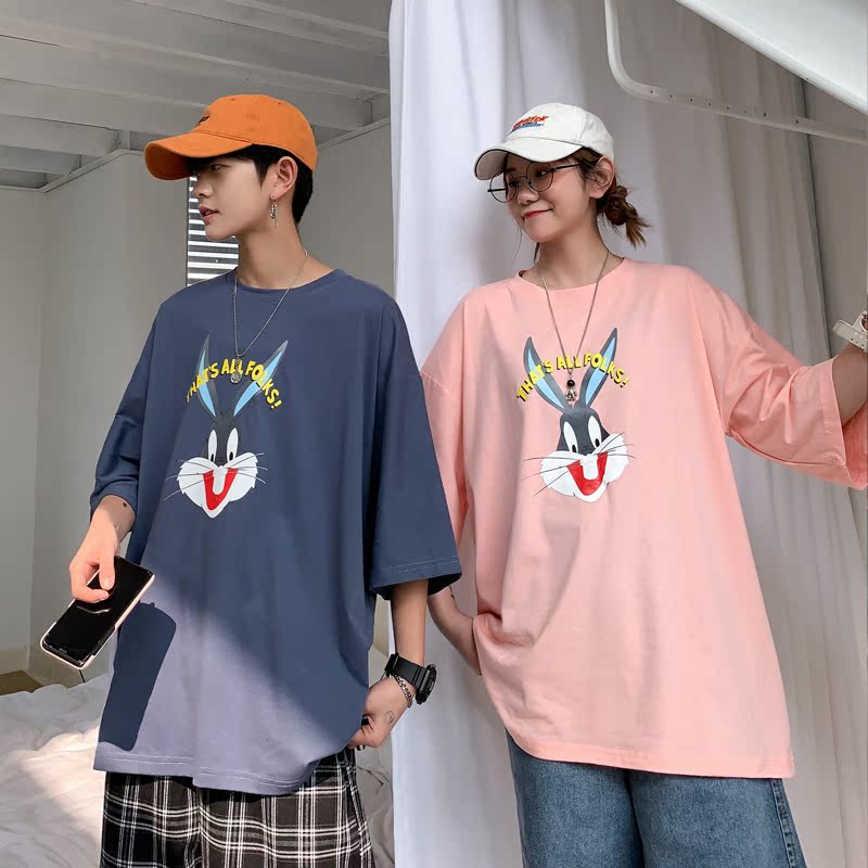 Short sleeve t-shirt men's fashion brand loose ins trend rabbit top Hong Kong Style T-shirt 2020 half sleeve couple summer